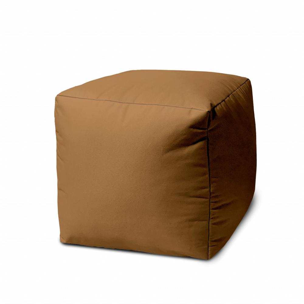 17" Cool Warm Mocha Brown Solid Color Indoor Outdoor Pouf Ottoman. Picture 1