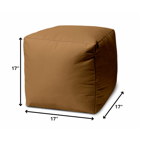 17" Cool Warm Mocha Brown Solid Color Indoor Outdoor Pouf Ottoman. Picture 4