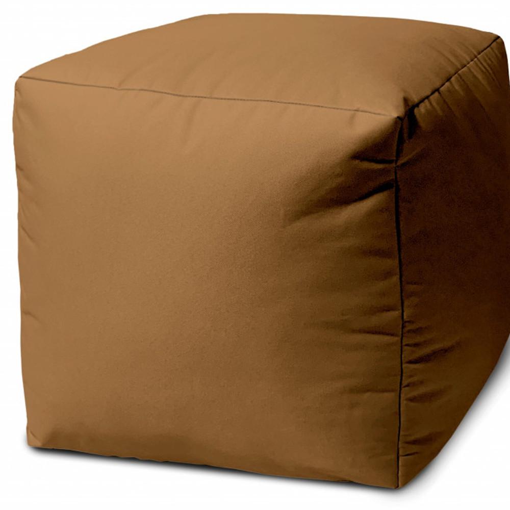 17" Cool Warm Mocha Brown Solid Color Indoor Outdoor Pouf Ottoman. Picture 3