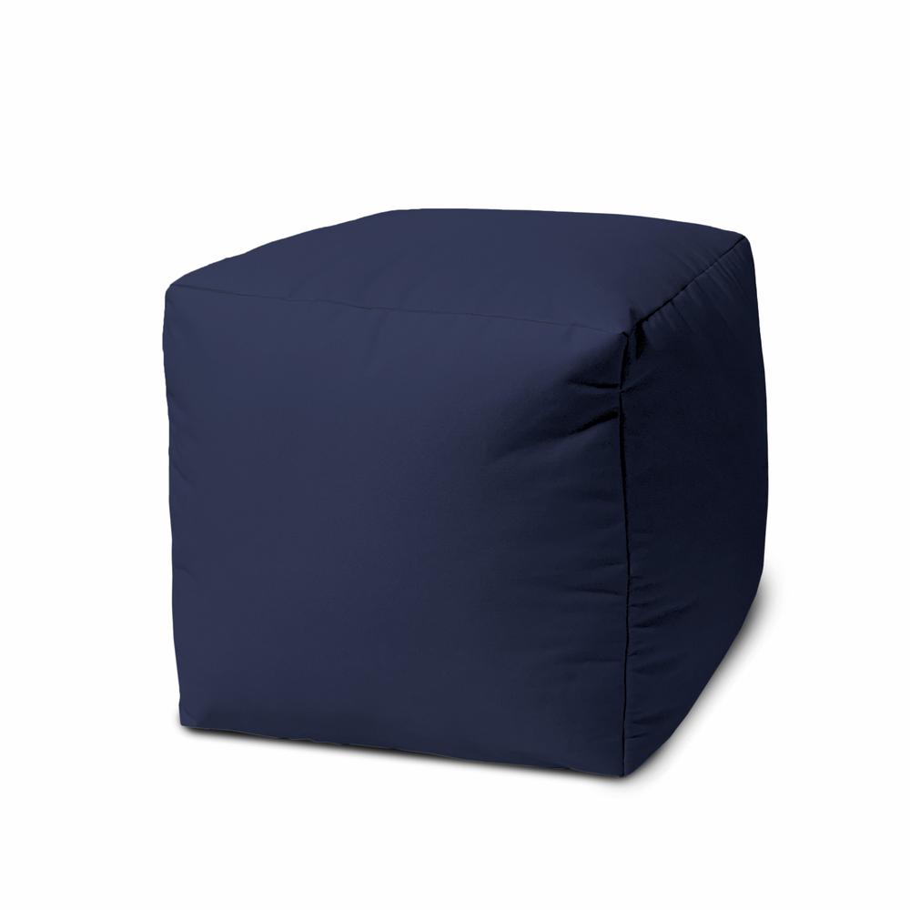 17" Cool Warm Indigo Blue Solid Color Indoor Outdoor Pouf Ottoman. Picture 1