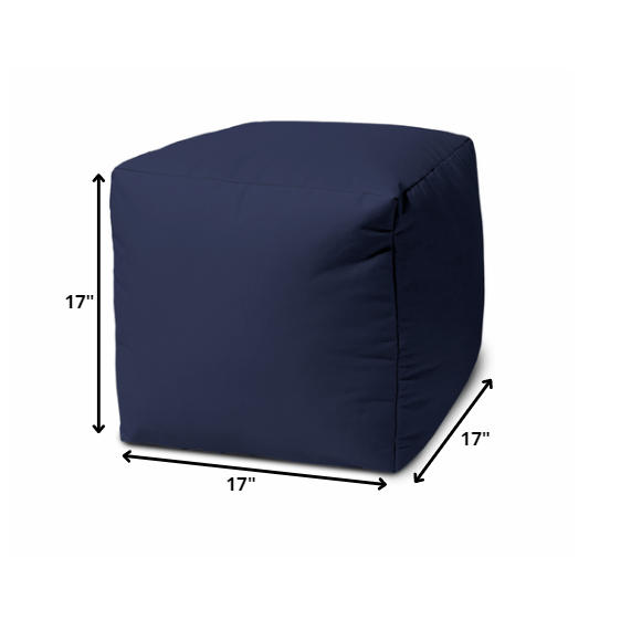 17" Cool Warm Indigo Blue Solid Color Indoor Outdoor Pouf Ottoman. Picture 4