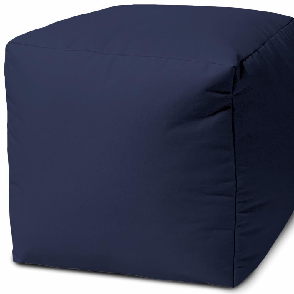 17" Cool Warm Indigo Blue Solid Color Indoor Outdoor Pouf Ottoman. Picture 3