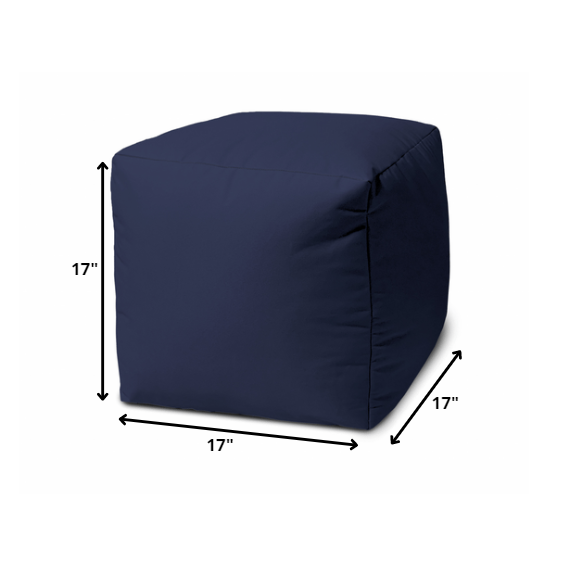17" Cool Warm Indigo Blue Solid Color Indoor Outdoor Pouf Ottoman. Picture 5