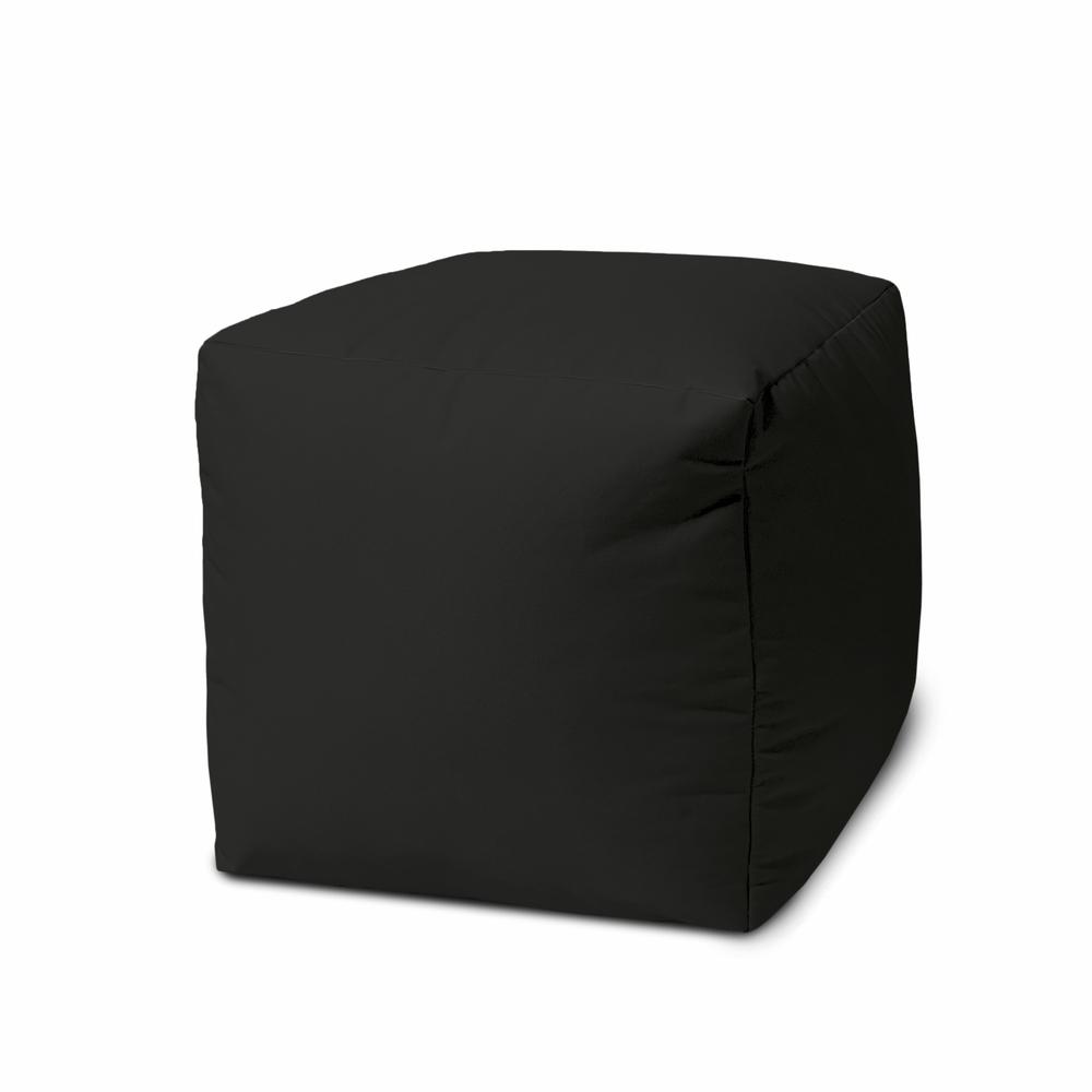 17" Cool Jet Black Solid Color Indoor Outdoor Pouf Ottoman. Picture 1