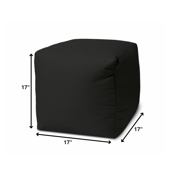 17" Cool Jet Black Solid Color Indoor Outdoor Pouf Ottoman. Picture 4