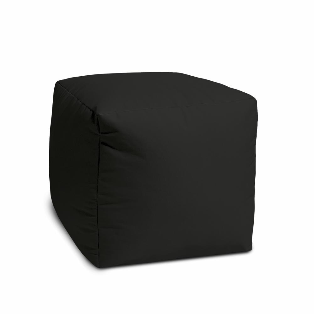17" Cool Jet Black Solid Color Indoor Outdoor Pouf Ottoman. Picture 2