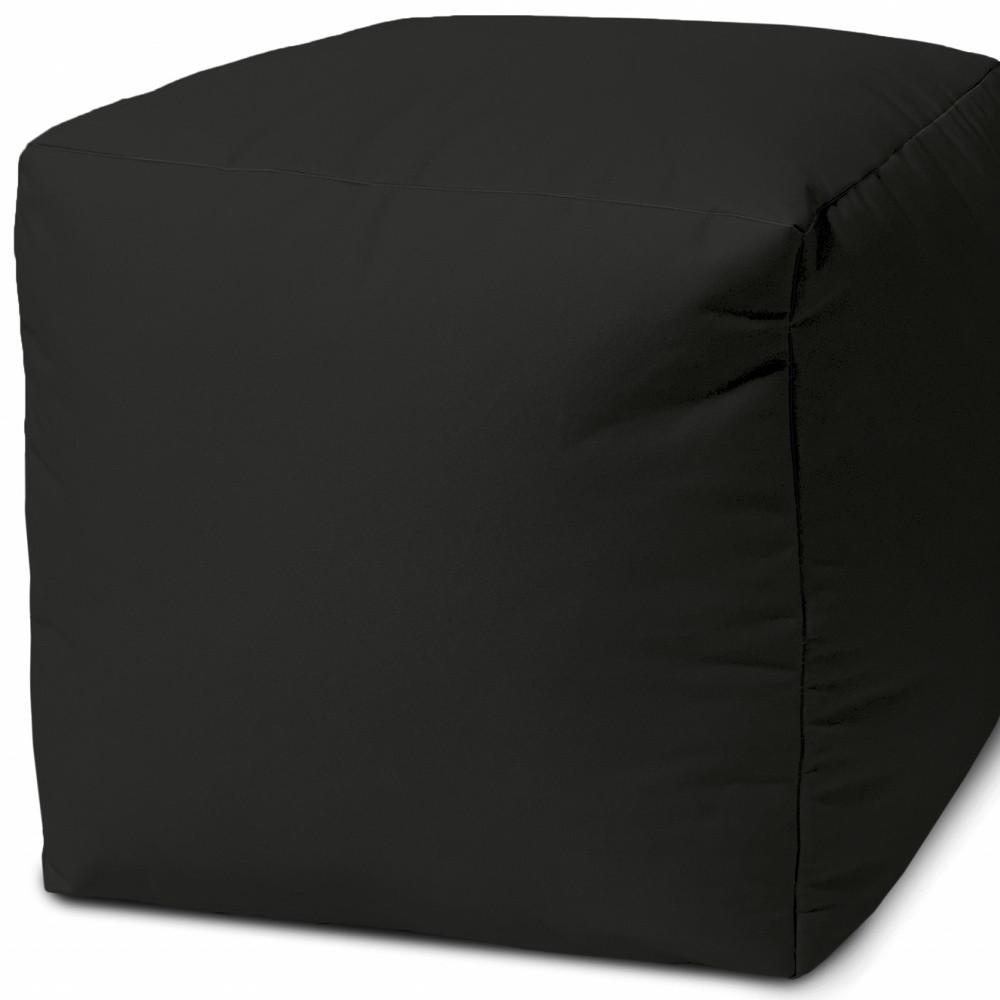 17" Cool Jet Black Solid Color Indoor Outdoor Pouf Ottoman. Picture 3