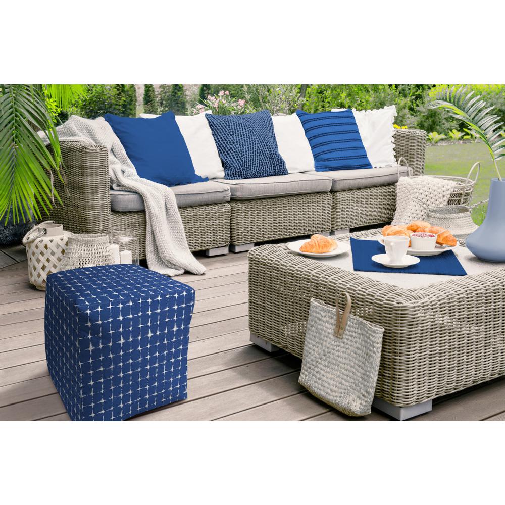 17" Blue and White Polyester Cube Geometric Indoor Outdoor Pouf Ottoman. Picture 4