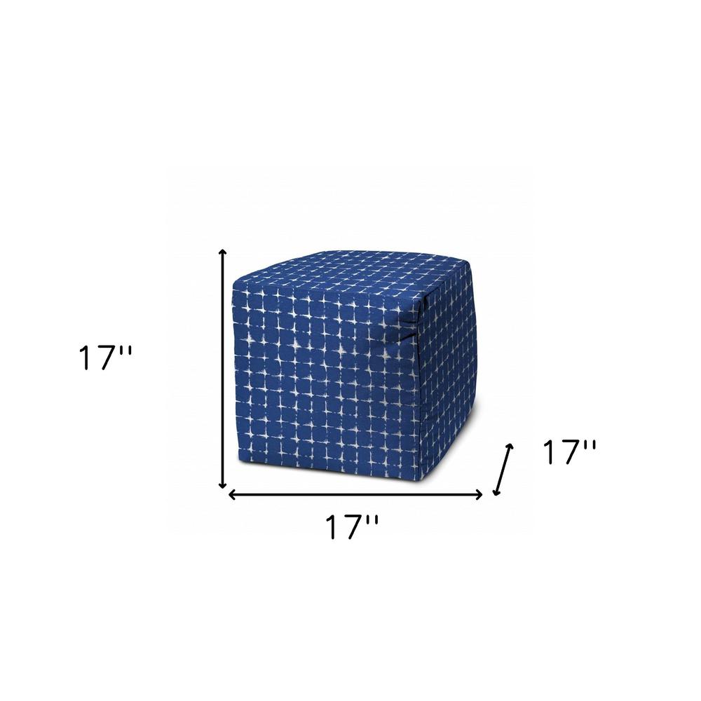 17" Blue and White Polyester Cube Geometric Indoor Outdoor Pouf Ottoman. Picture 6