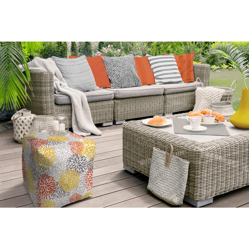 17" Gray and Yellow Polyester Cube Floral Indoor Outdoor Pouf Ottoman. Picture 4