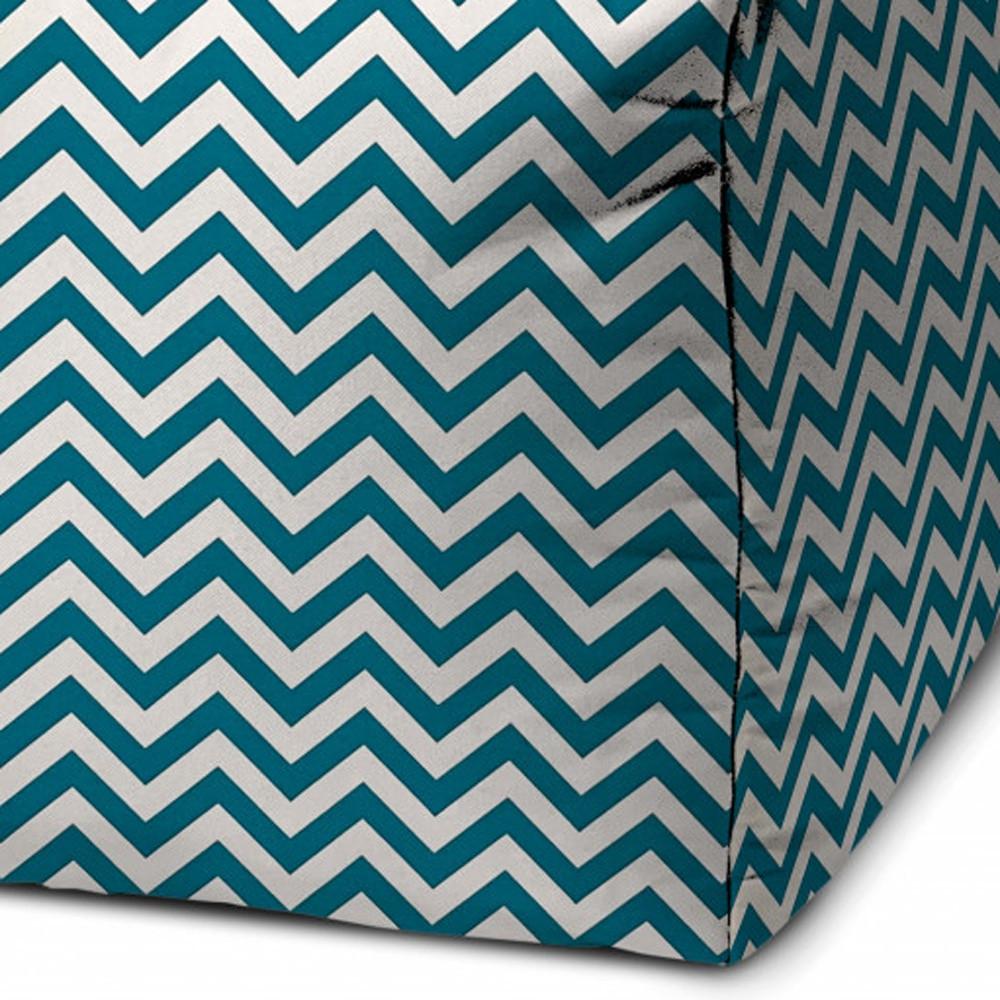 17" Blue and White Polyester Cube Chevron Indoor Outdoor Pouf Ottoman. Picture 3