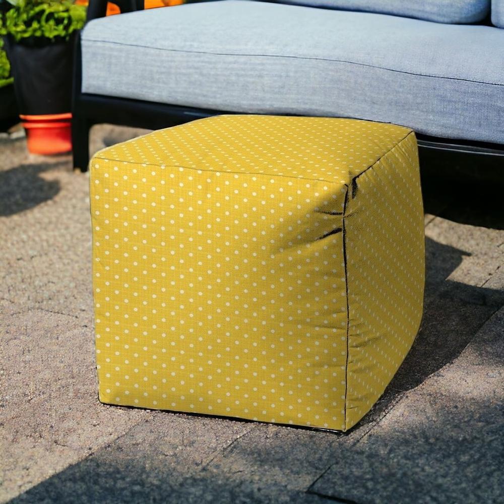 17" Yellow Polyester Cube Polka Dots Indoor Outdoor Pouf Ottoman. Picture 2