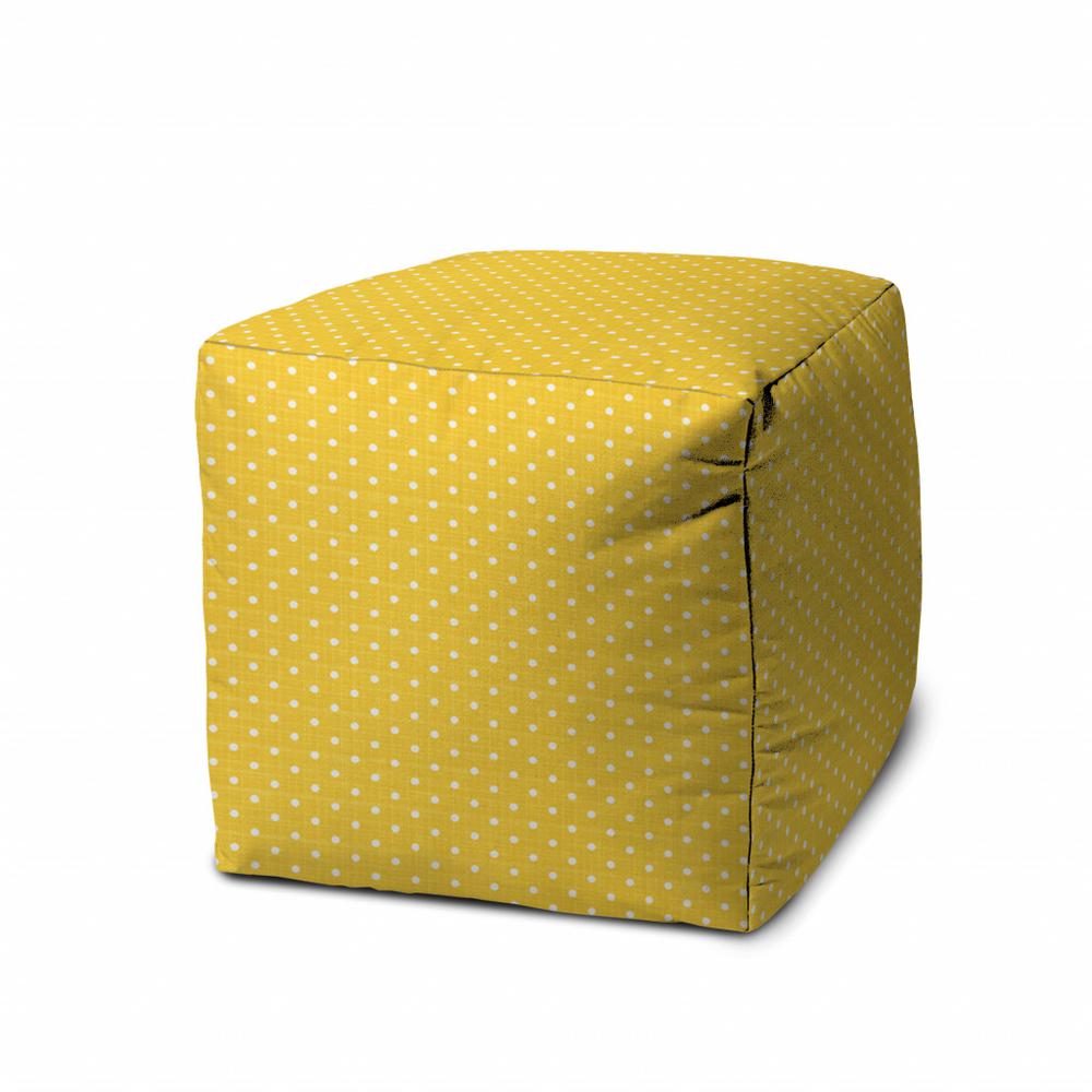17" Yellow Polyester Cube Polka Dots Indoor Outdoor Pouf Ottoman. Picture 1