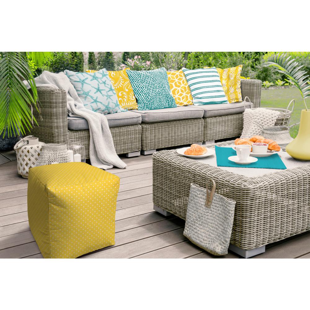 17" Yellow Polyester Cube Polka Dots Indoor Outdoor Pouf Ottoman. Picture 3