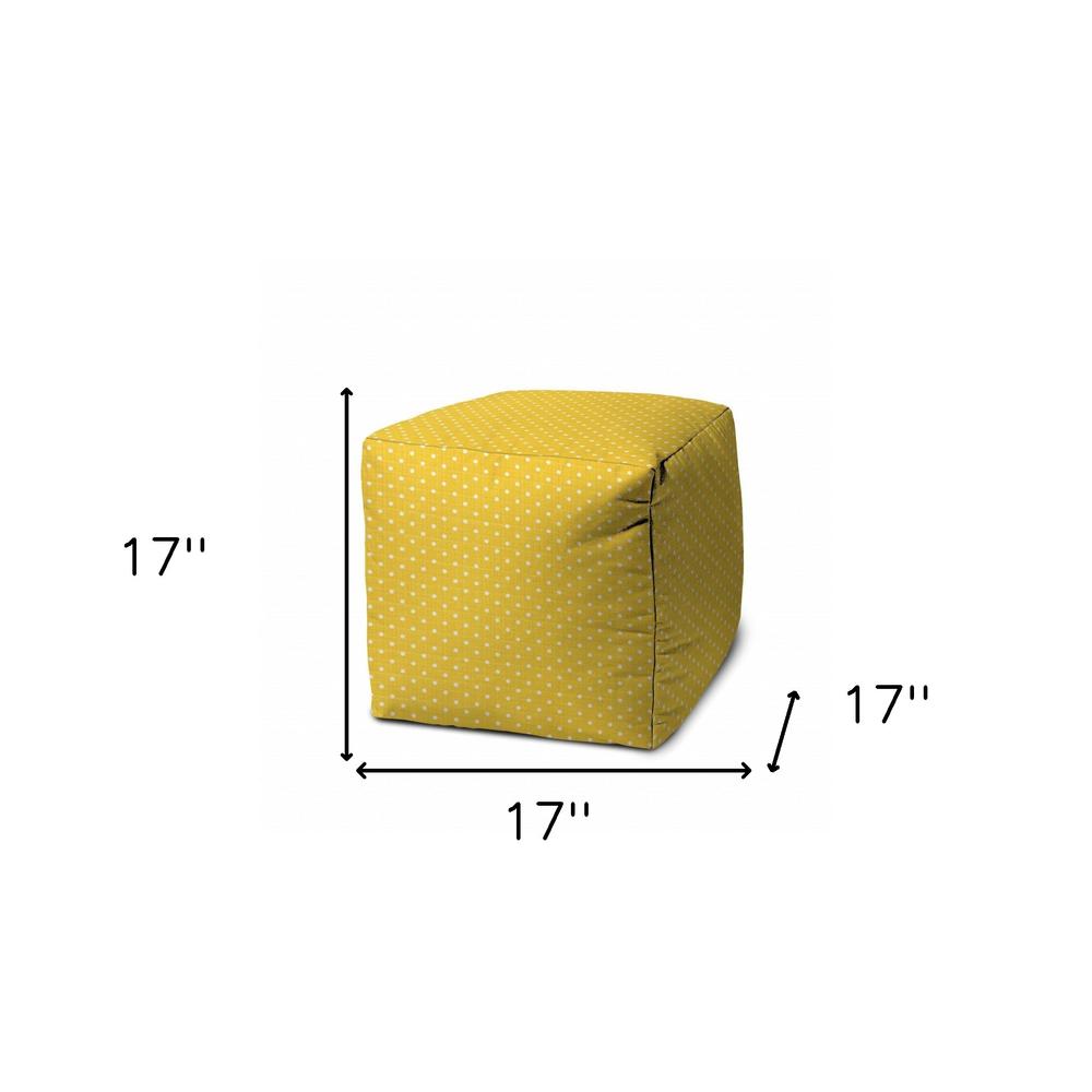 17" Yellow Polyester Cube Polka Dots Indoor Outdoor Pouf Ottoman. Picture 5