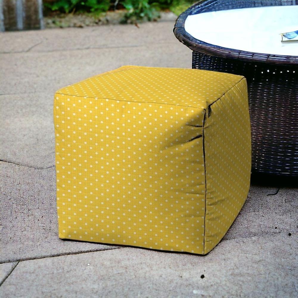 17" Yellow Polyester Cube Polka Dots Indoor Outdoor Pouf Ottoman. Picture 2