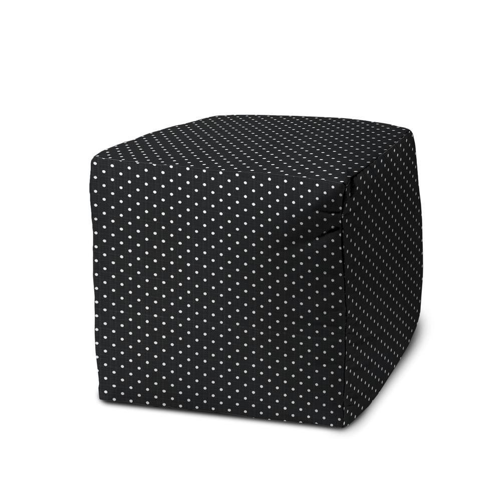 17" Black Polyester Cube Polka Dots Indoor Outdoor Pouf Ottoman. Picture 1