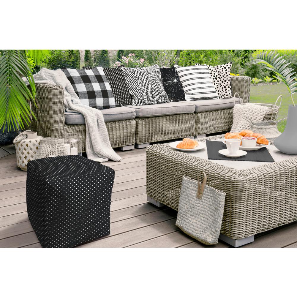 17" Black Polyester Cube Polka Dots Indoor Outdoor Pouf Ottoman. Picture 3