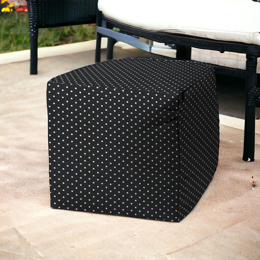 17" Black Polyester Cube Polka Dots Indoor Outdoor Pouf Ottoman. Picture 2