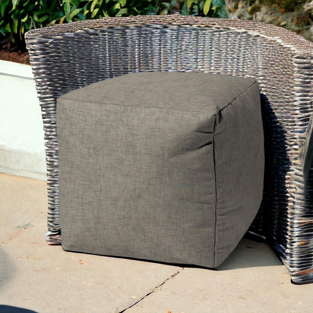 17" Taupe Polyester Cube Indoor Outdoor Pouf Ottoman. Picture 2