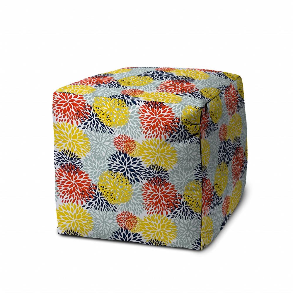 17" Green Polyester Cube Floral Indoor Outdoor Pouf Ottoman. Picture 1