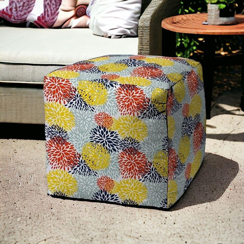 17" Green Polyester Cube Floral Indoor Outdoor Pouf Ottoman. Picture 2