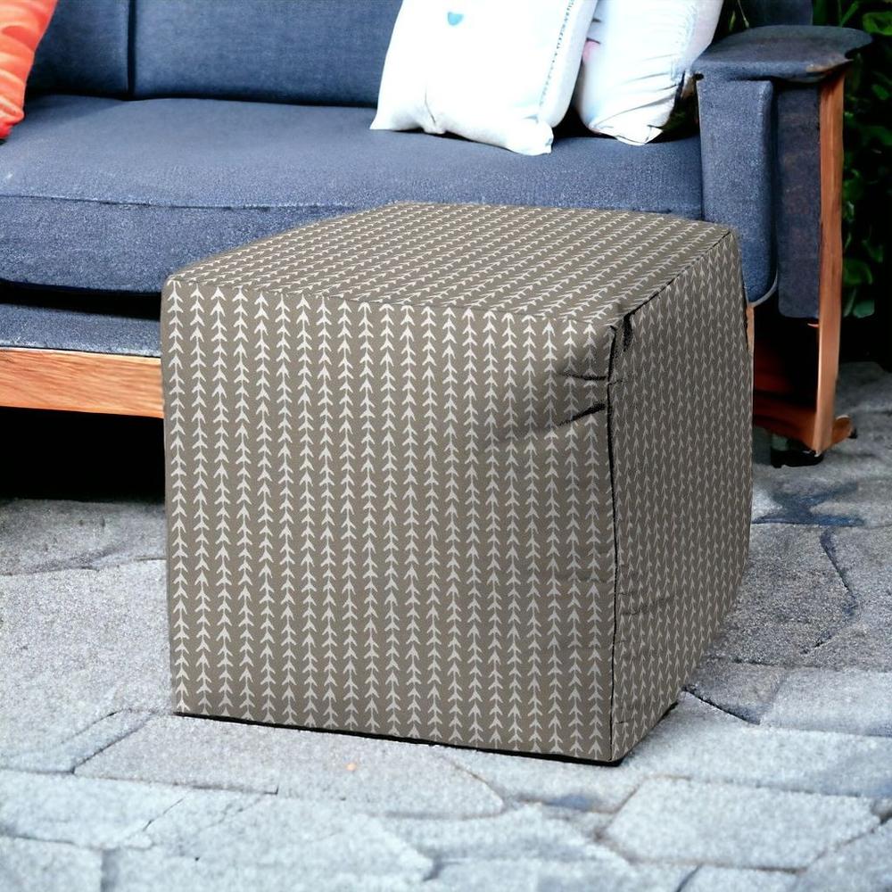 17" Taupe Polyester Cube Geometric Indoor Outdoor Pouf Ottoman. Picture 2