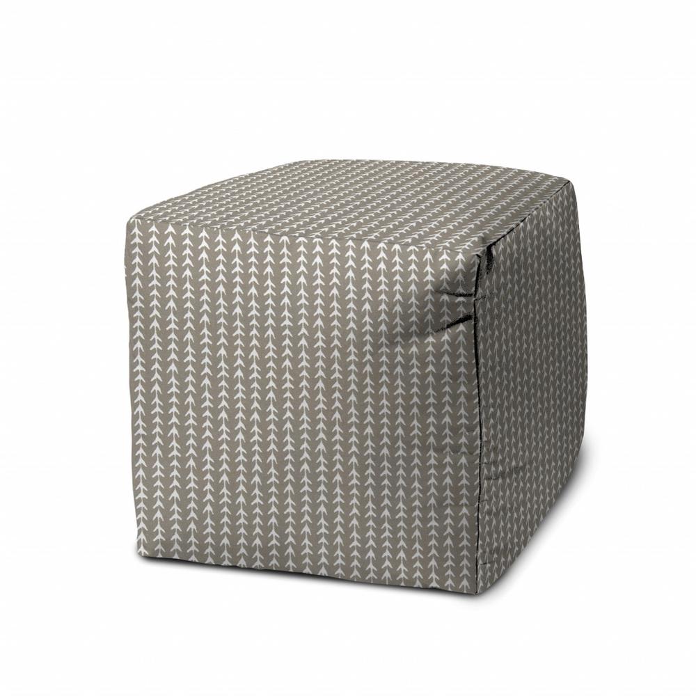 17" Taupe Polyester Cube Geometric Indoor Outdoor Pouf Ottoman. Picture 1