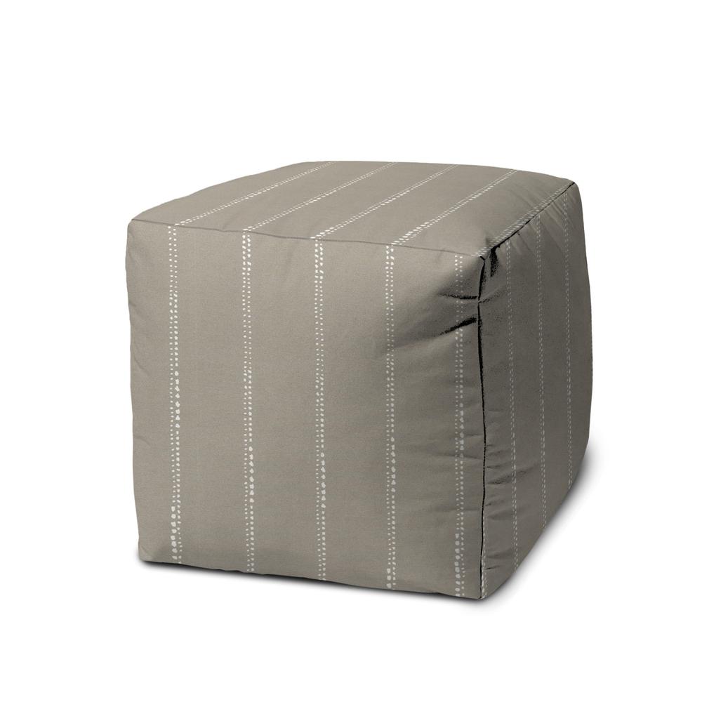 17" Taupe Polyester Cube Striped Indoor Outdoor Pouf Ottoman. Picture 1