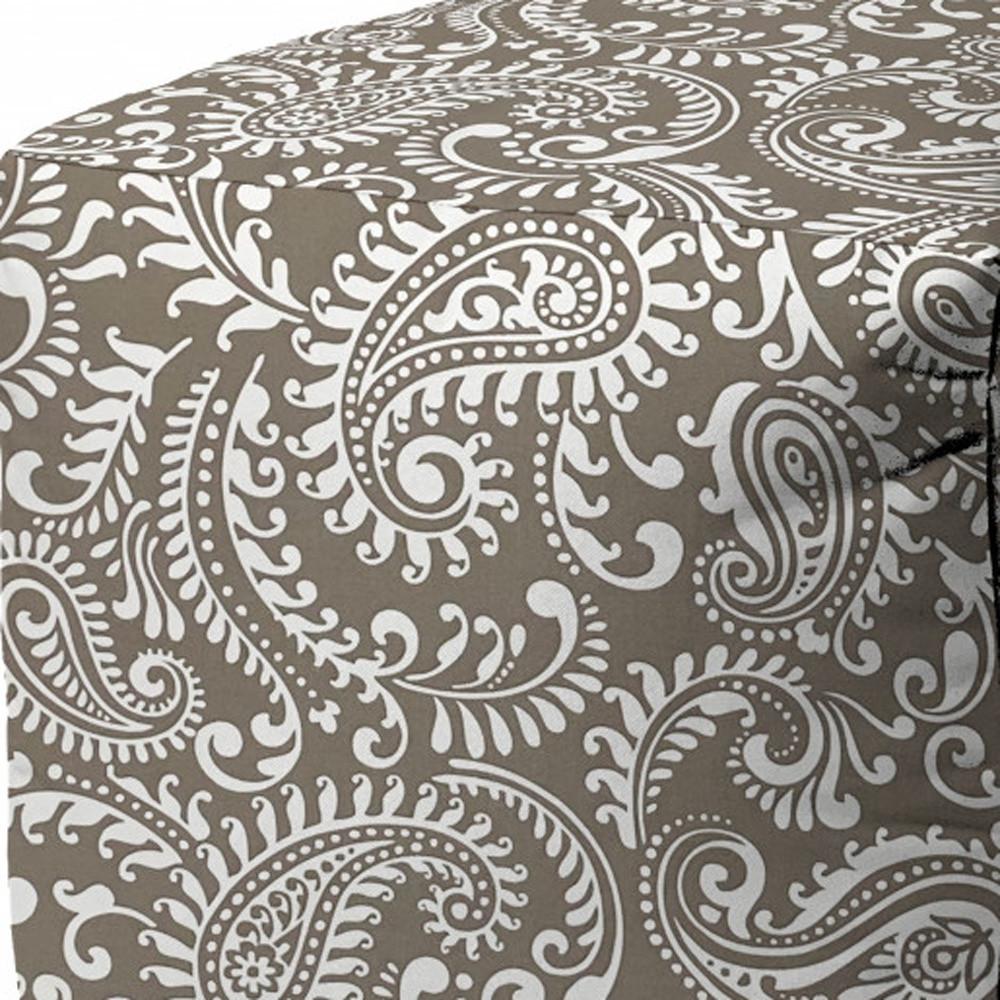 17" Taupe Polyester Cube Paisley Indoor Outdoor Pouf Ottoman. Picture 3