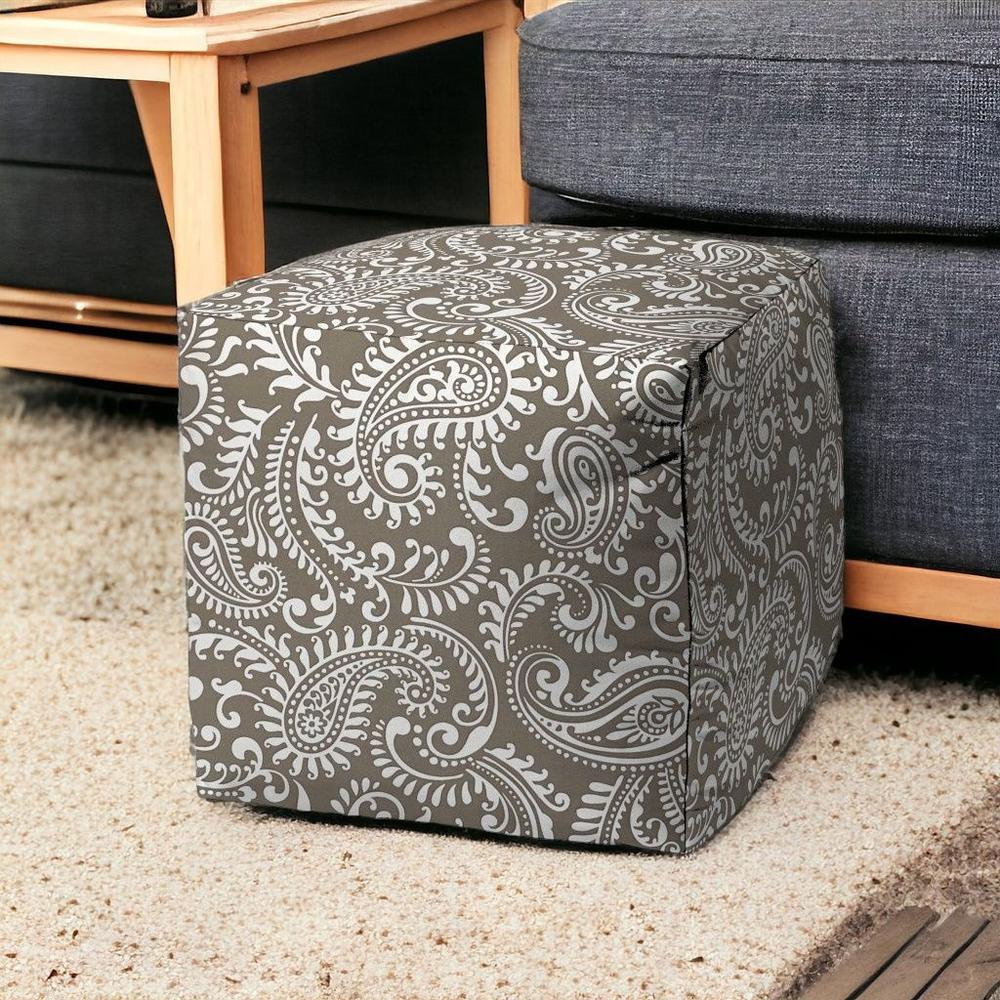 17" Taupe Polyester Cube Paisley Indoor Outdoor Pouf Ottoman. Picture 2