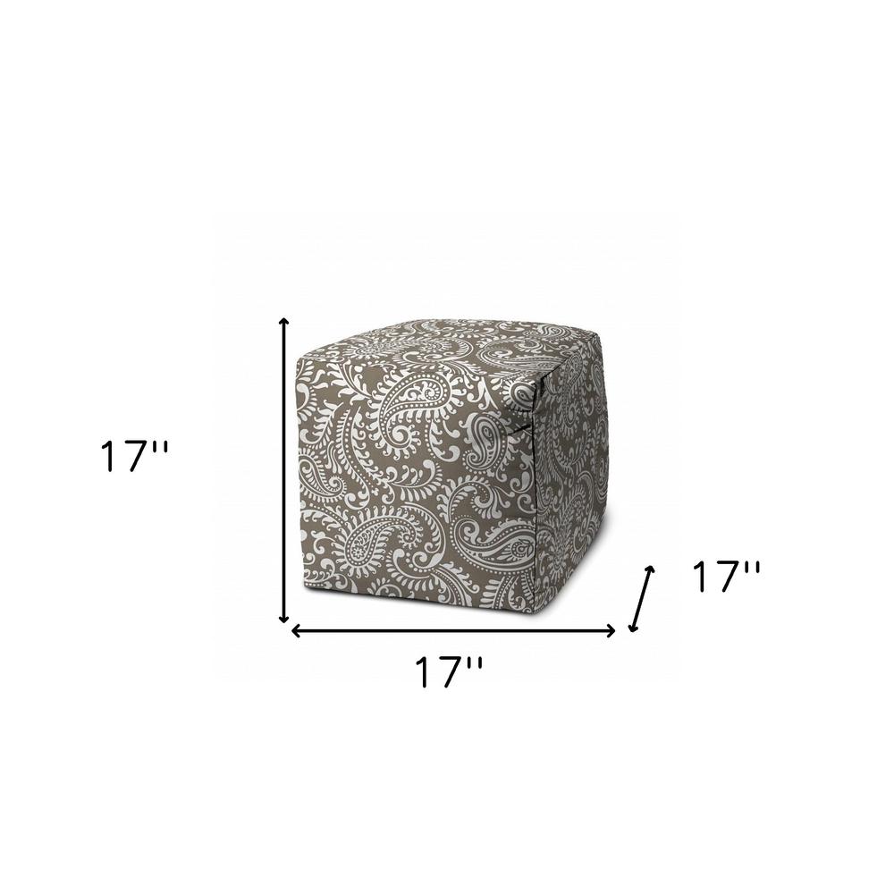 17" Taupe Polyester Cube Paisley Indoor Outdoor Pouf Ottoman. Picture 5