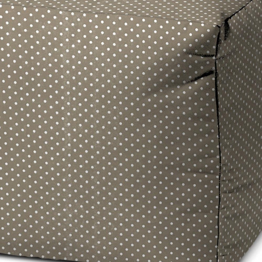 17" Taupe Polyester Cube Polka Dots Indoor Outdoor Pouf Ottoman. Picture 3