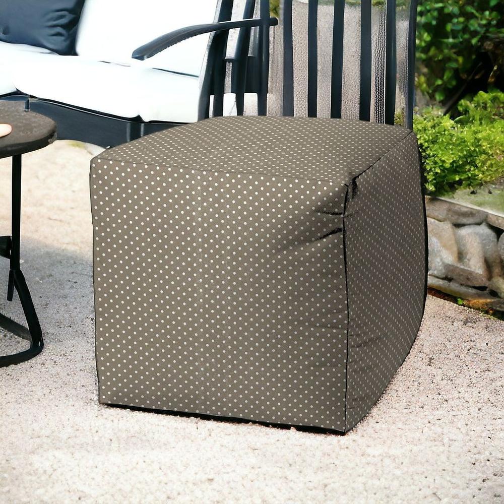 17" Taupe Polyester Cube Polka Dots Indoor Outdoor Pouf Ottoman. Picture 2