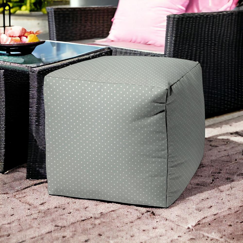 17" Green Polyester Cube Polka Dots Indoor Outdoor Pouf Ottoman. Picture 2