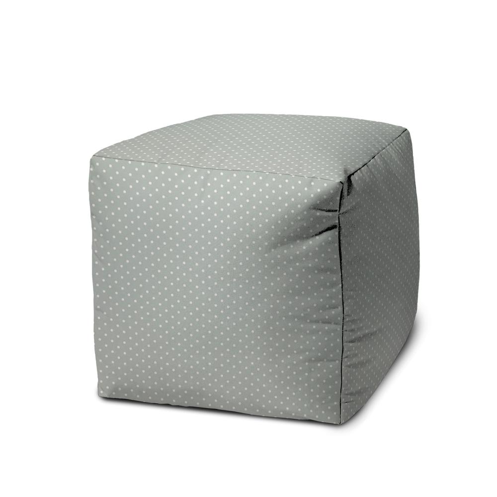 17" Green Polyester Cube Polka Dots Indoor Outdoor Pouf Ottoman. Picture 1