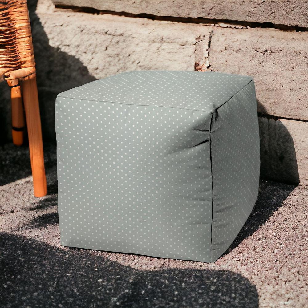 17" Green Polyester Cube Polka Dots Indoor Outdoor Pouf Ottoman. Picture 2