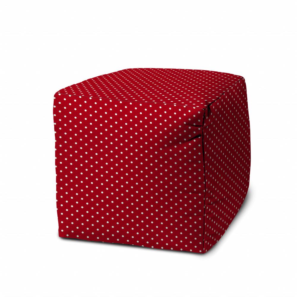 17" Red Polyester Cube Polka Dots Indoor Outdoor Pouf Ottoman. Picture 1