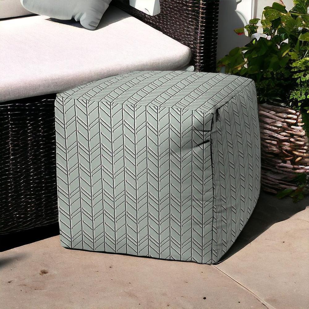 17" Green Polyester Cube Geometric Indoor Outdoor Pouf Ottoman. Picture 2