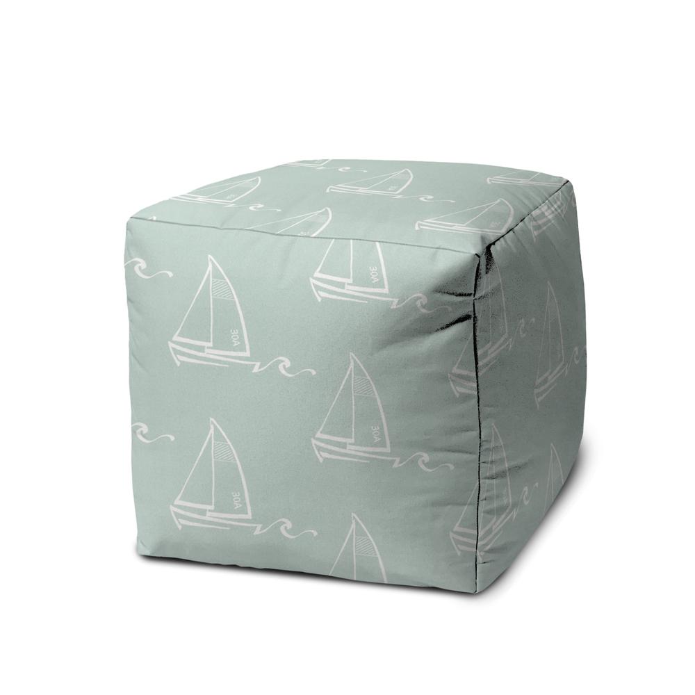 17" Green Polyester Cube Indoor Outdoor Pouf Ottoman. Picture 1