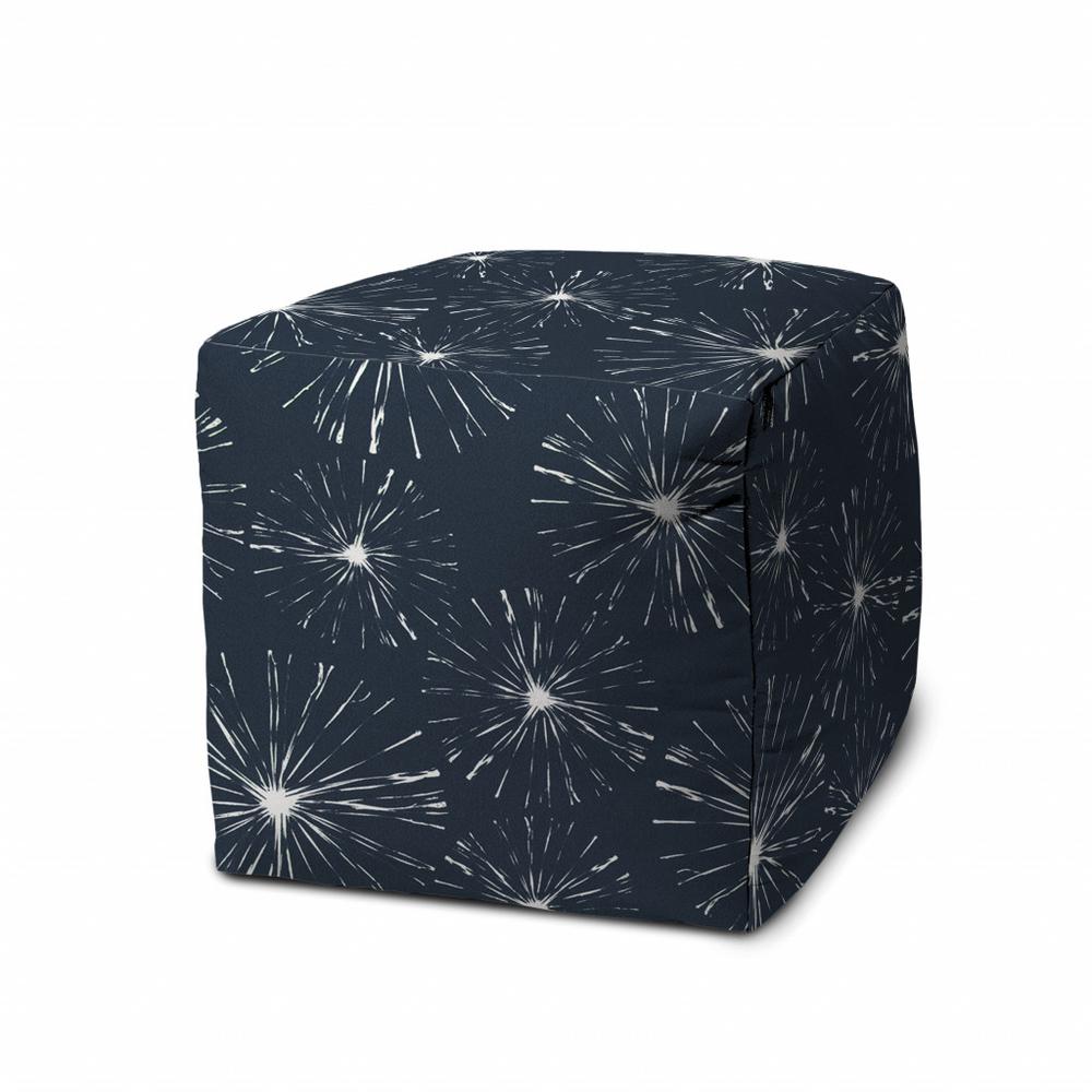 17" Blue Polyester Cube Geometric Indoor Outdoor Pouf Ottoman. Picture 1