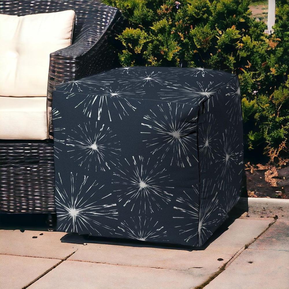 17" Blue Polyester Cube Geometric Indoor Outdoor Pouf Ottoman. Picture 2