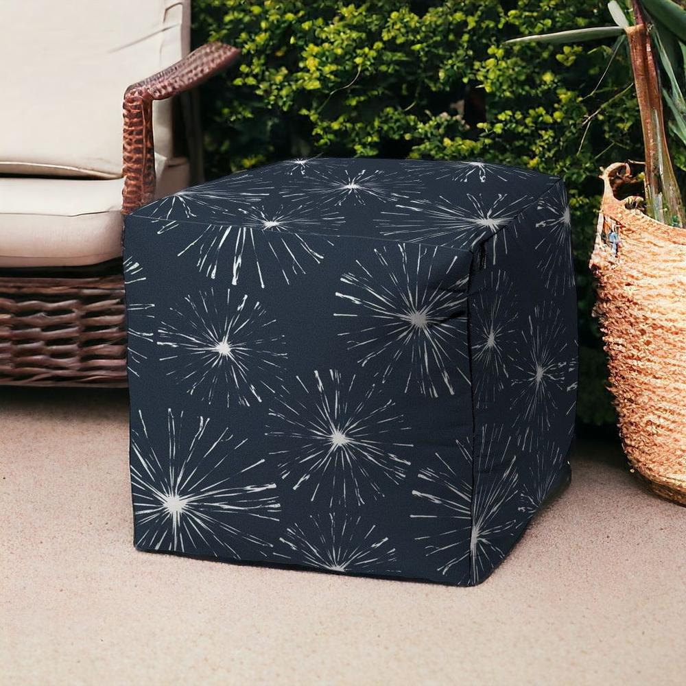 17" Blue Polyester Cube Geometric Indoor Outdoor Pouf Ottoman. Picture 2