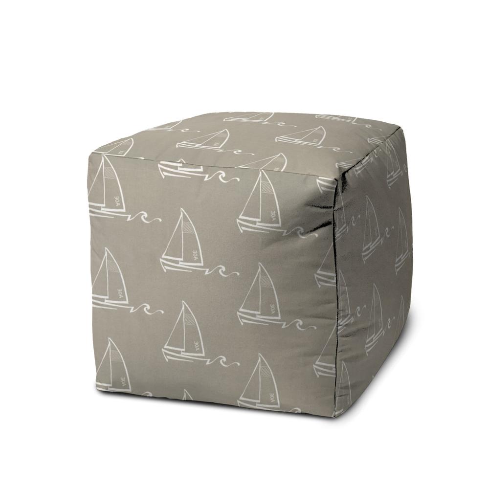 17" Taupe Polyester Cube Indoor Outdoor Pouf Ottoman. Picture 1
