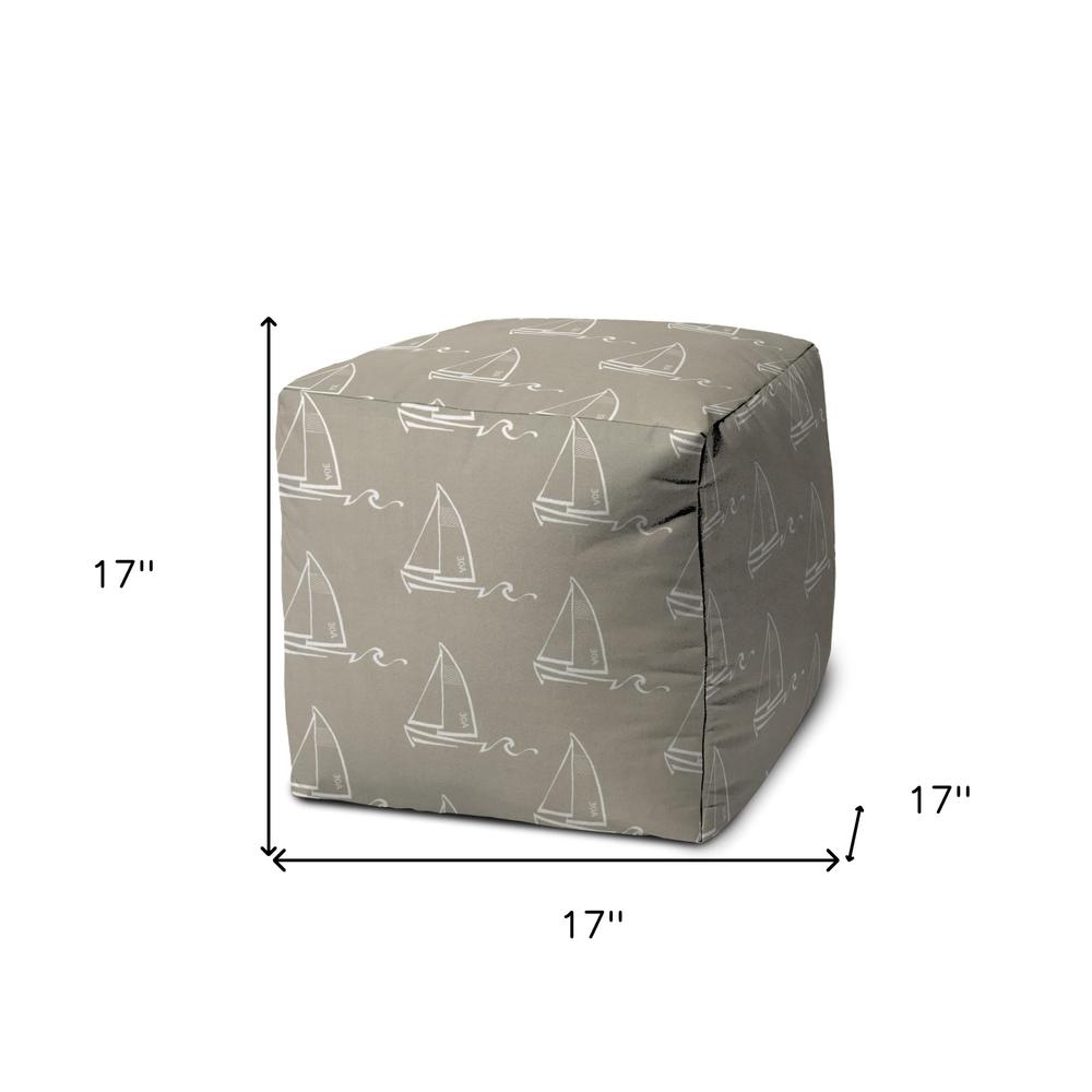 17" Taupe Polyester Cube Indoor Outdoor Pouf Ottoman. Picture 4