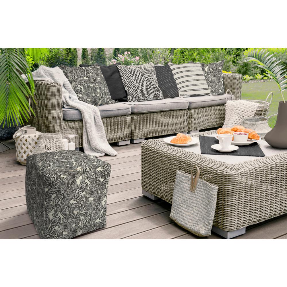 17" Gray Polyester Cube Paisley Indoor Outdoor Pouf Ottoman. Picture 4