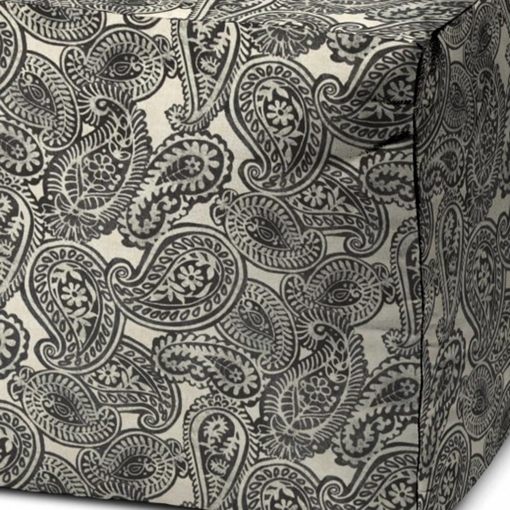 17" Gray Polyester Cube Paisley Indoor Outdoor Pouf Ottoman. Picture 3