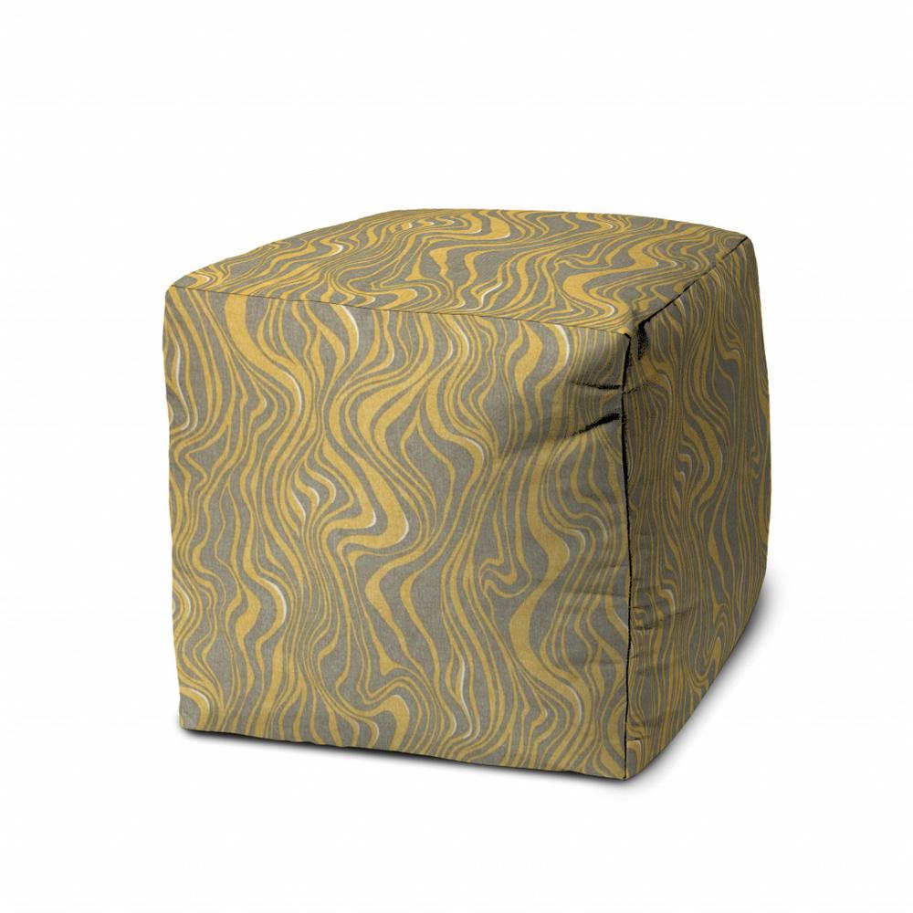 17" Yellow Polyester Cube Abstract Indoor Outdoor Pouf Ottoman. Picture 1
