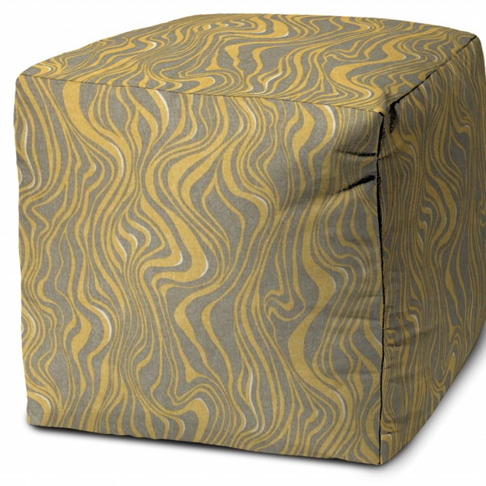 17" Yellow Polyester Cube Abstract Indoor Outdoor Pouf Ottoman. Picture 4