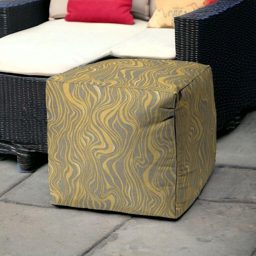 17" Yellow Polyester Cube Abstract Indoor Outdoor Pouf Ottoman. Picture 2
